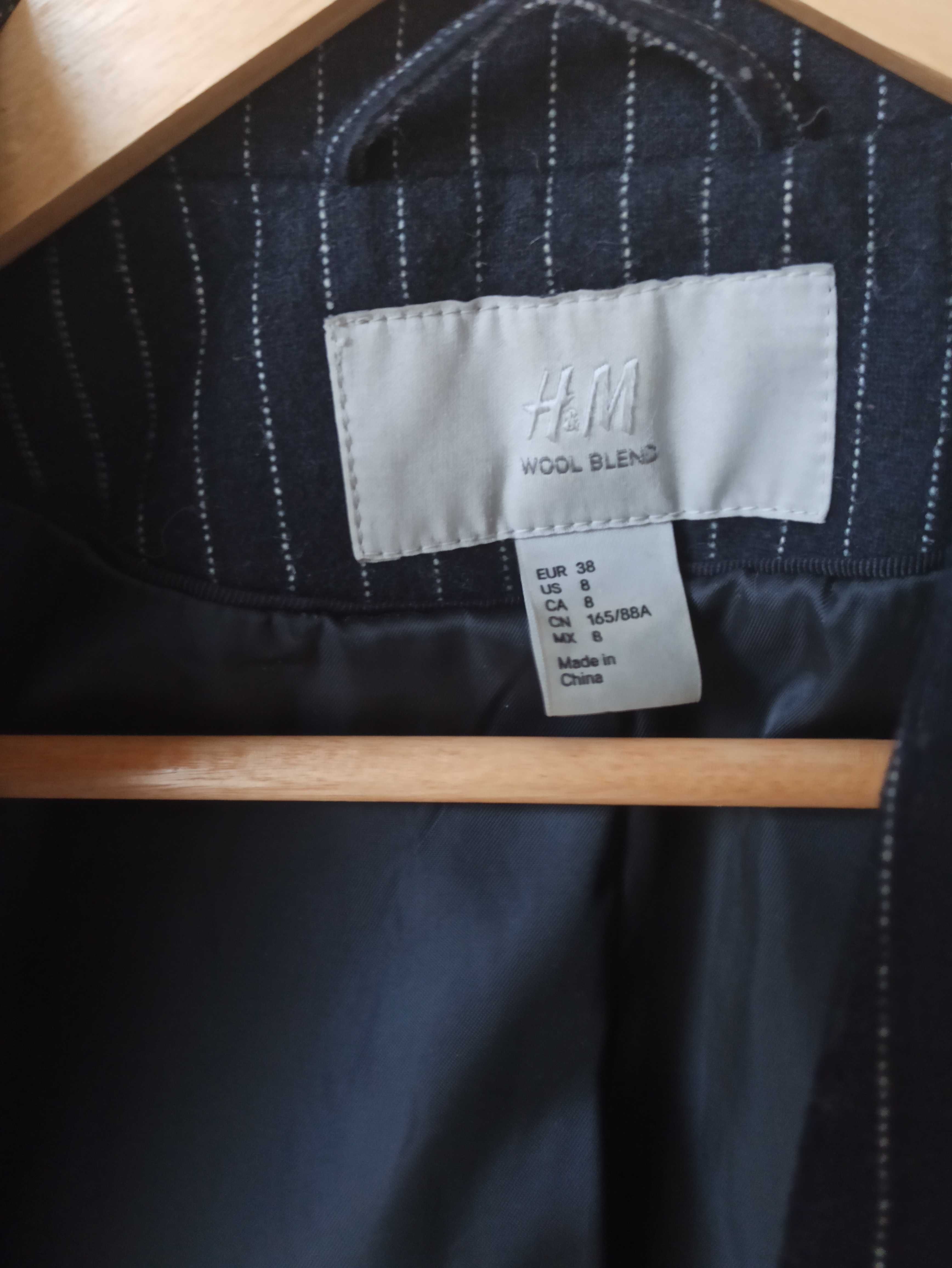 Wełniana marynarka H&M granatowa w prążek 38 M