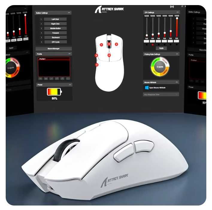 Игровая мышь Attack Shark R1 PAW3311 PixArt 18000DPI BT5.2 White