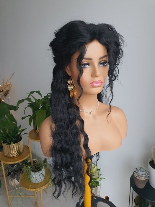 Peruka loki fale czarna długa naturalna fryzura