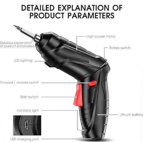 Wkrętak śrubokręt akumulatorowy - 1800mAh - mały rozmiar - mocny