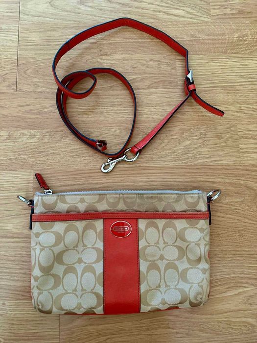 Mala Pouchette Crossbody Coach Bege e Vermelha