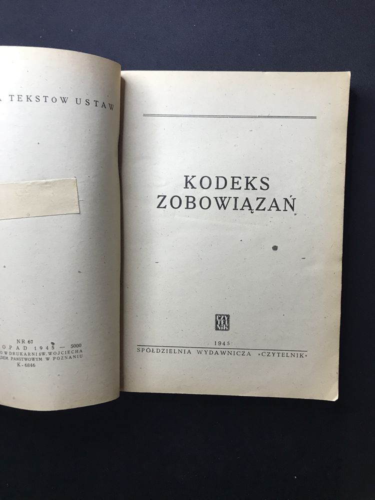 Kodeks Zobowiązań / Karny i Prawo o Wykroczeniach [1945]