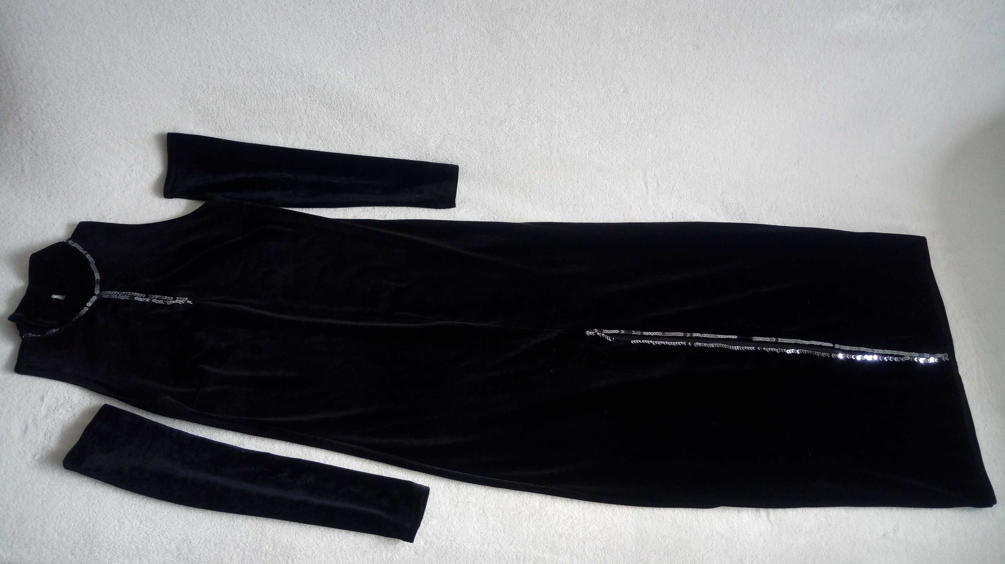 Czarna aksamitna sukienka z weluru z cekinami ŚWIĘTA / SYLWESTER