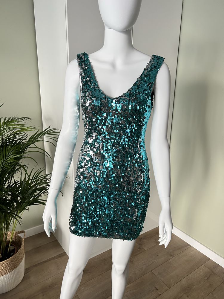 Sukienka mini cekinowa cekiny Charlotte Russe S zielona