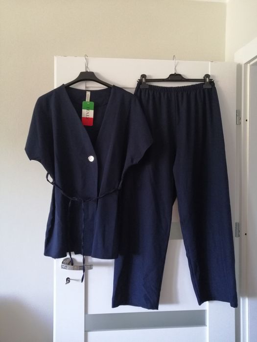 Komplet kamizelka spodnie szwedy dzwony L xl granatowy
