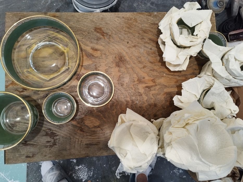 Zestaw szklanych naczyń Hellenic Green Jeannette, nowy w pudełku 1988r