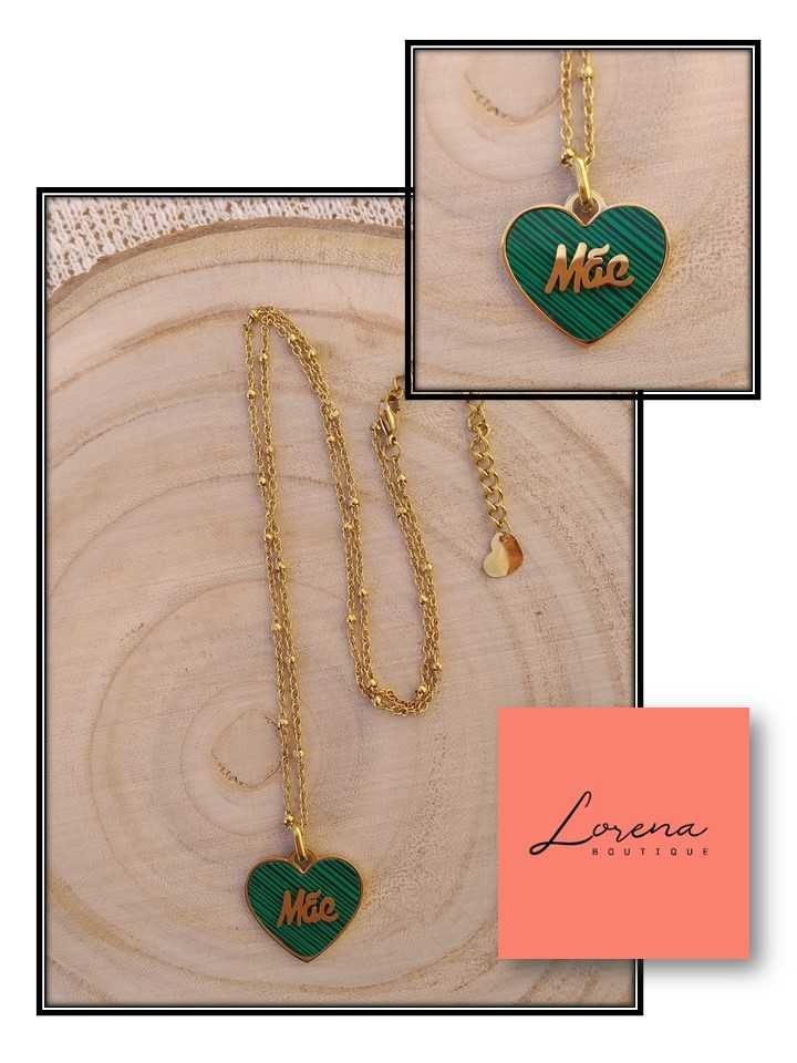 Colar em aço mãe verde-dourado