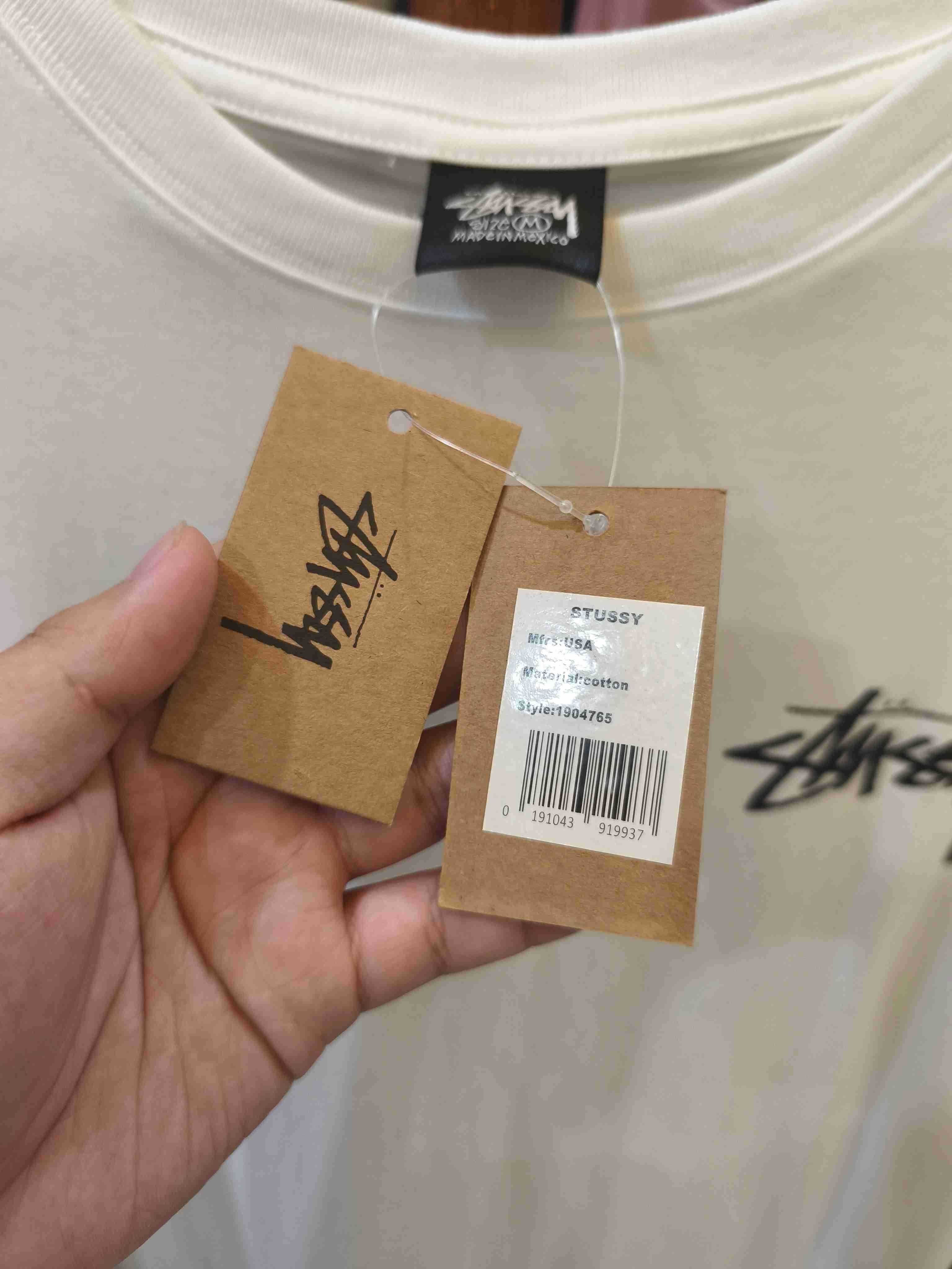 Stussy, męska biała koszulka z nadrukiem letnim, rozmiar M
