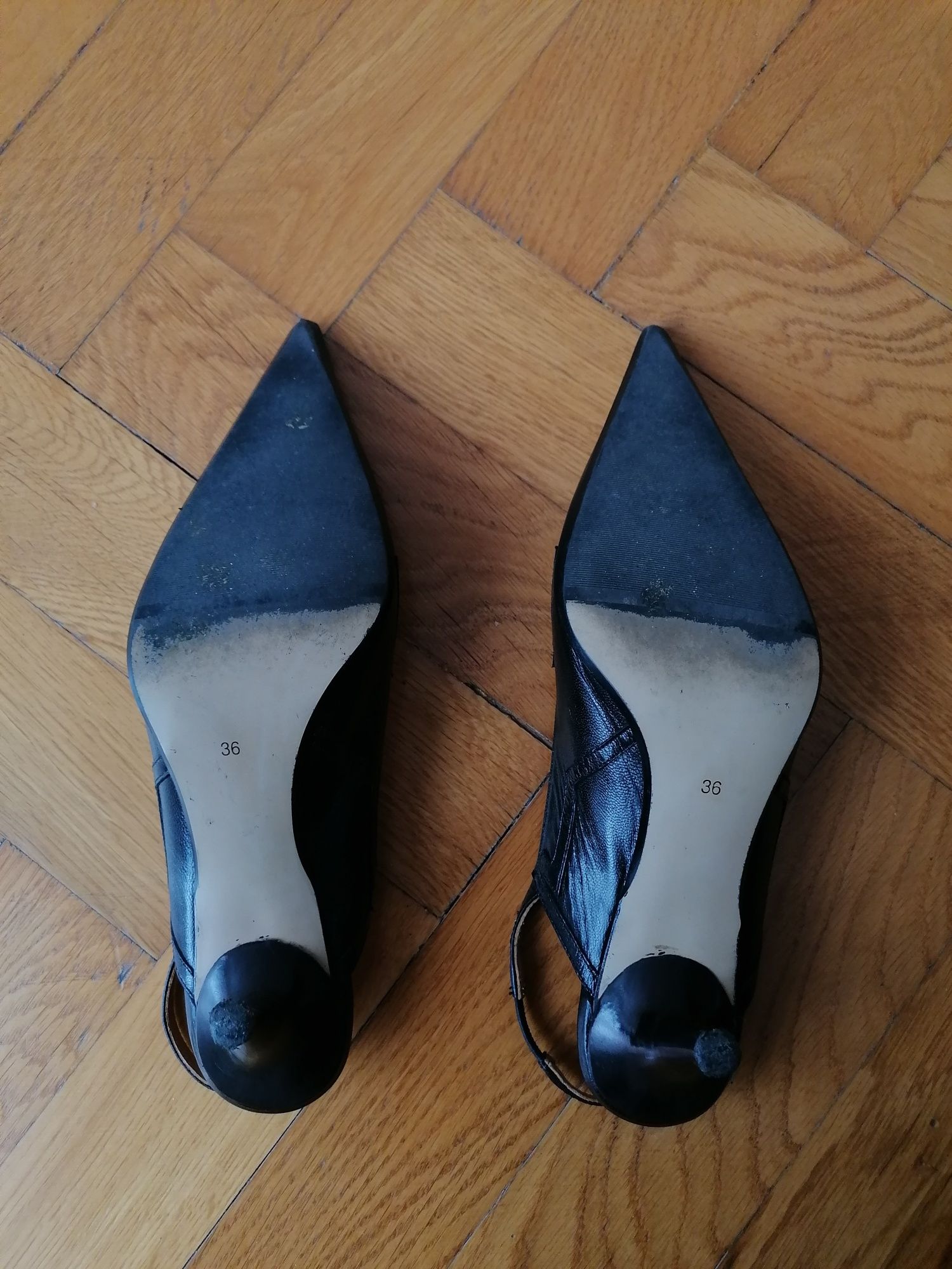 Buty na obcasie czółenka skórzane kitten heels szpilki typu kaczuszka