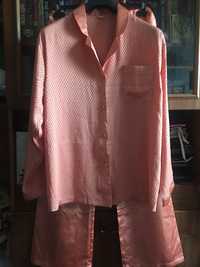 Шелковый атласный домашний костюм- пижама персикового цвета размер 42