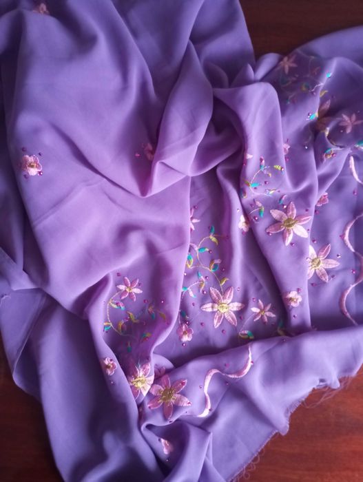 Шифон бисер винтаж, кружево нитки шёлк, бисер, вышивка, ссср