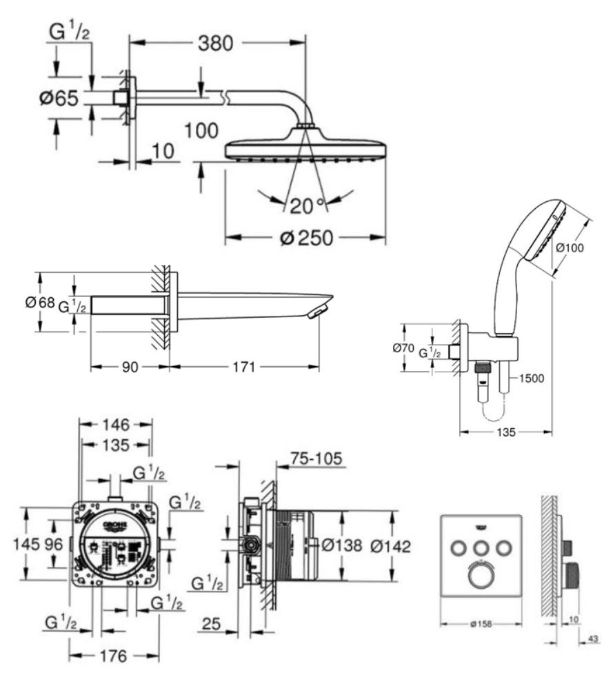 Grohe UA26415SC2 UA26415SC6 Grohtherm Душова система прихована