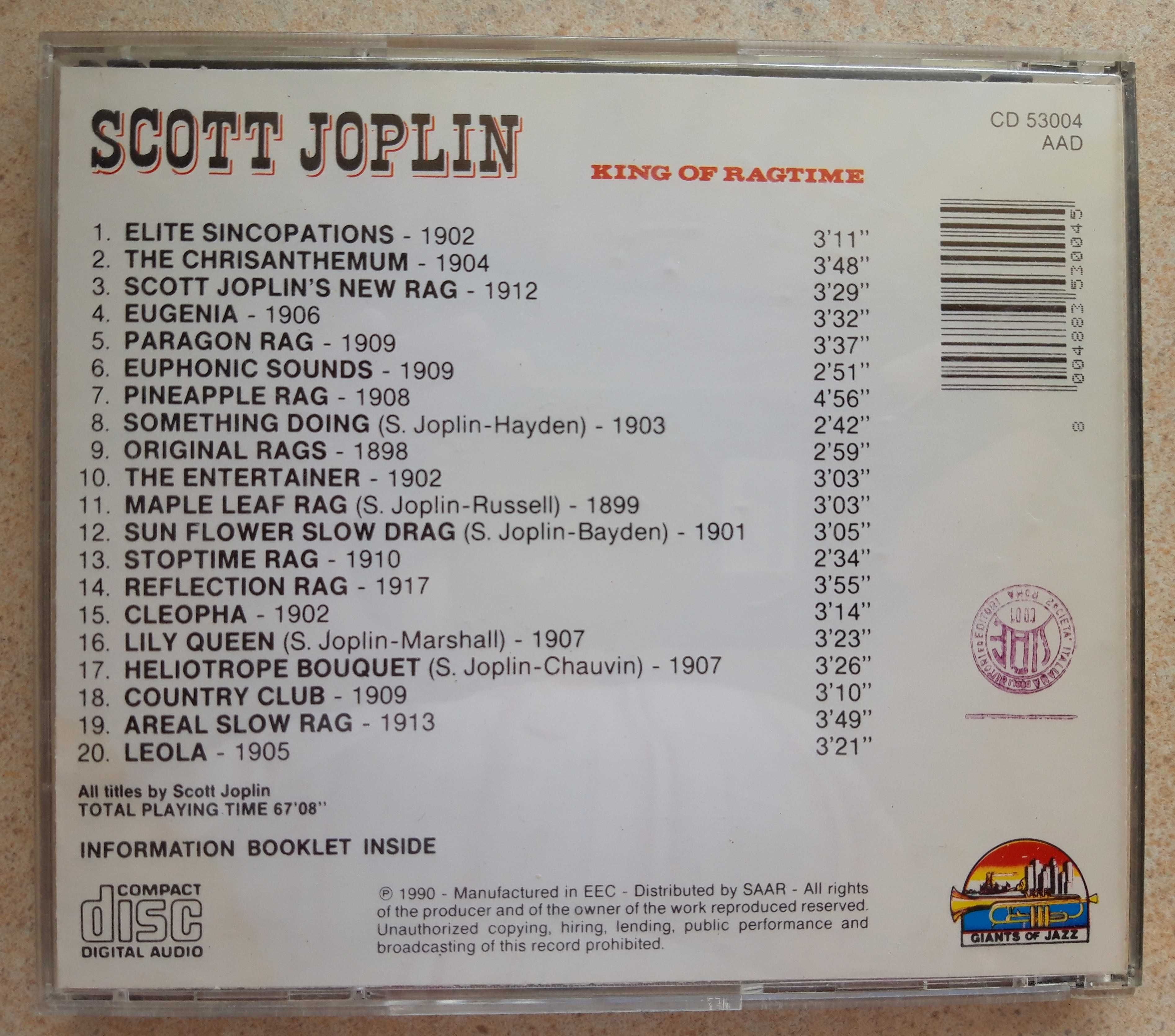 Scott Joplin King of ragtime 1990 płyta