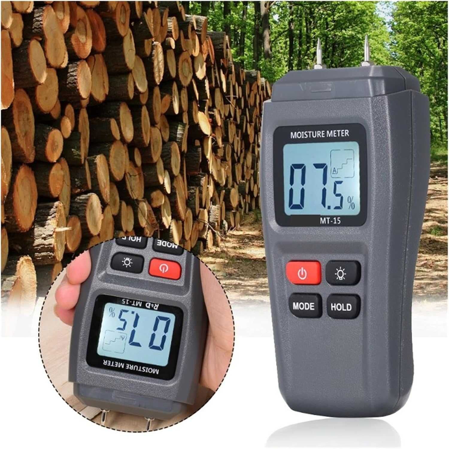 Medidor de Humidade Digital MT15 para Madeira LCD com Luz *NOVO*