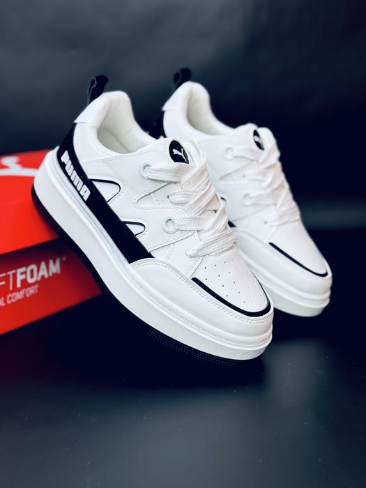 Осенние кросовки Пума белые на толстой подошве / красовки Puma