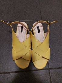 Żółte sandały na koturnie koturny 36 wysokie wysoka podeszwa