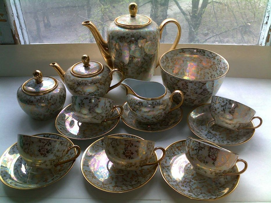 Чайный сервиз  jager eisenberg гдр паутинка цветы роза позолота