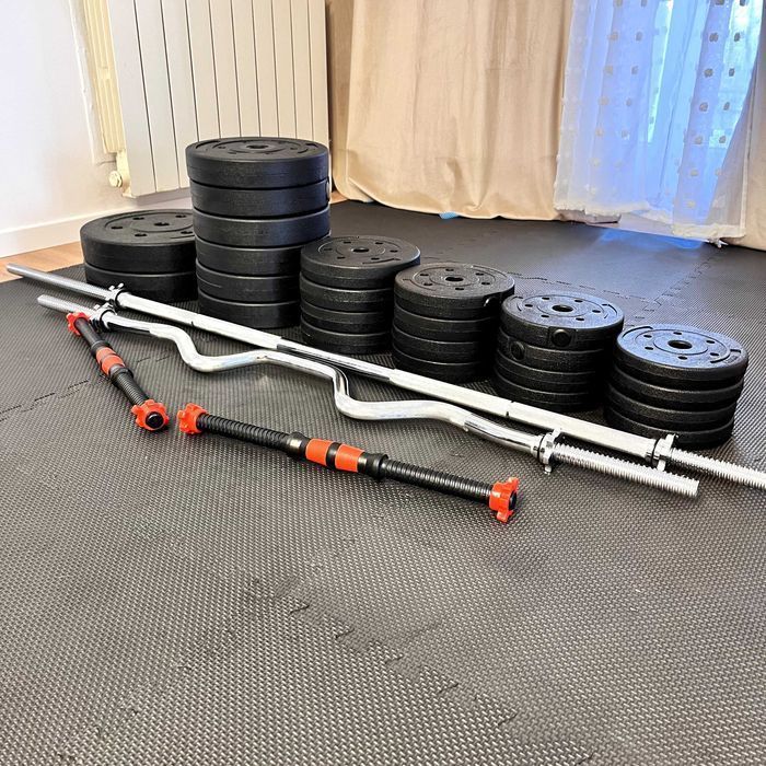 Zestaw Do Ćwiczeń 126kg Domowa Siłownia Ławeczka Atlas Sprzęt Siłowy