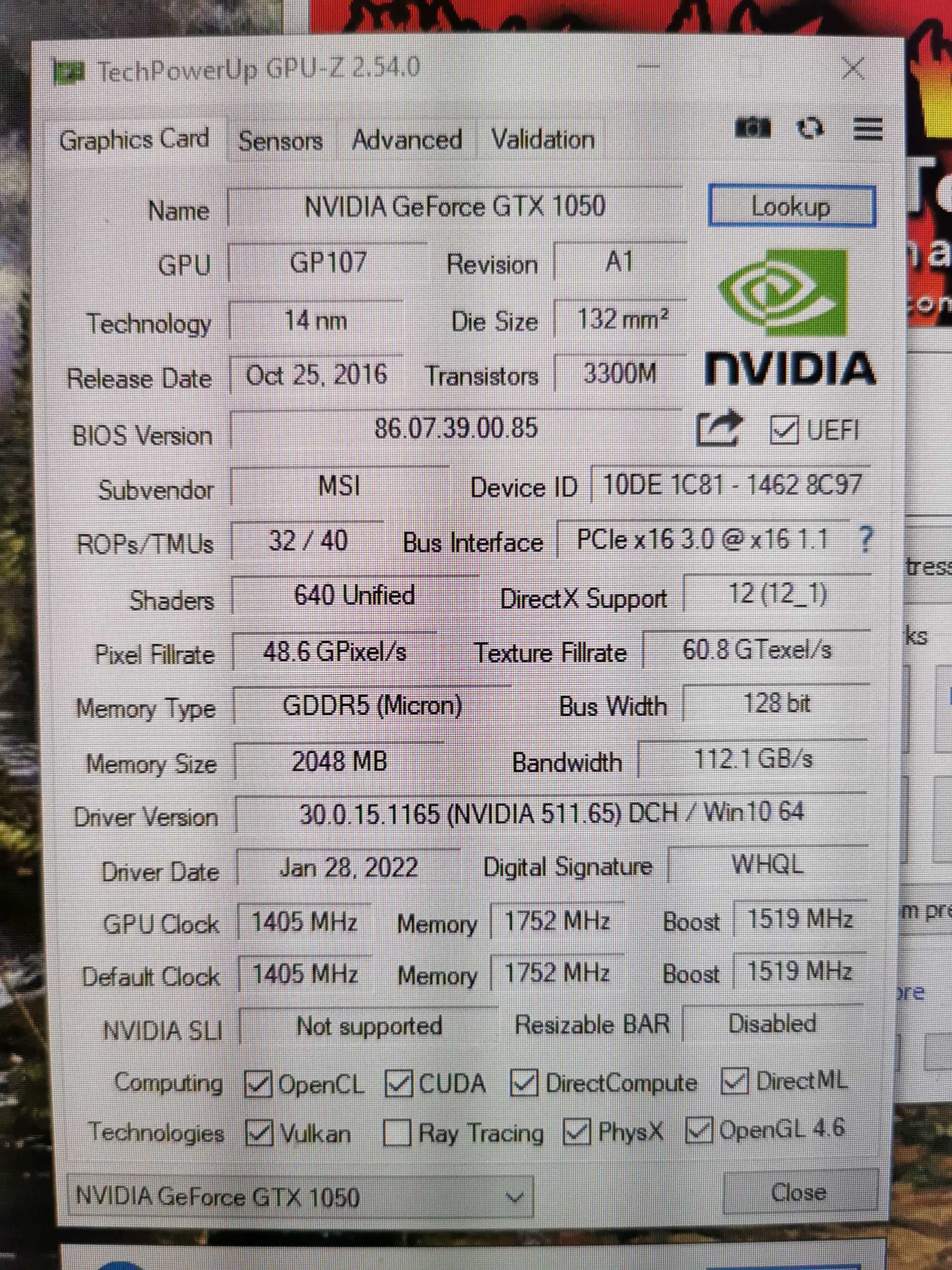 Nvidia GeForce gtx1050