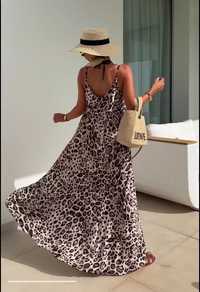 Хит! Сарафан макси штапель плаття на бретельках леопард сукня