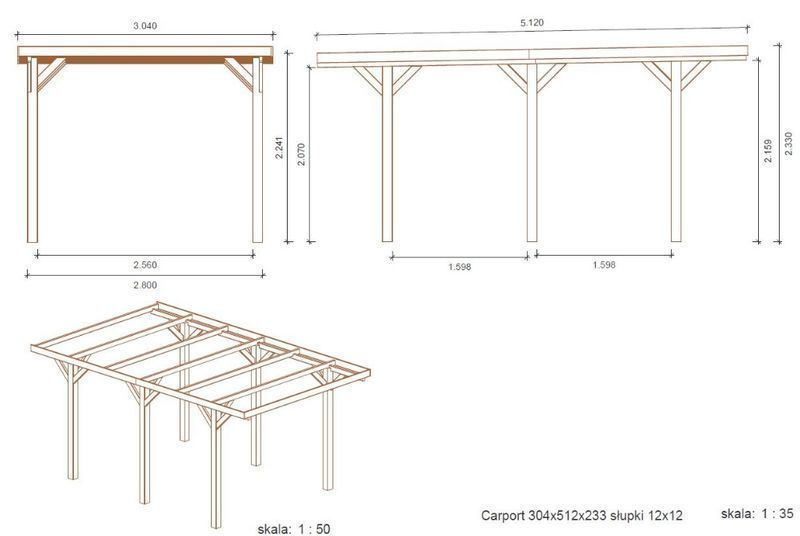 Wiata garażowa Carport 3x5 m 120mm impregnowany CAR10