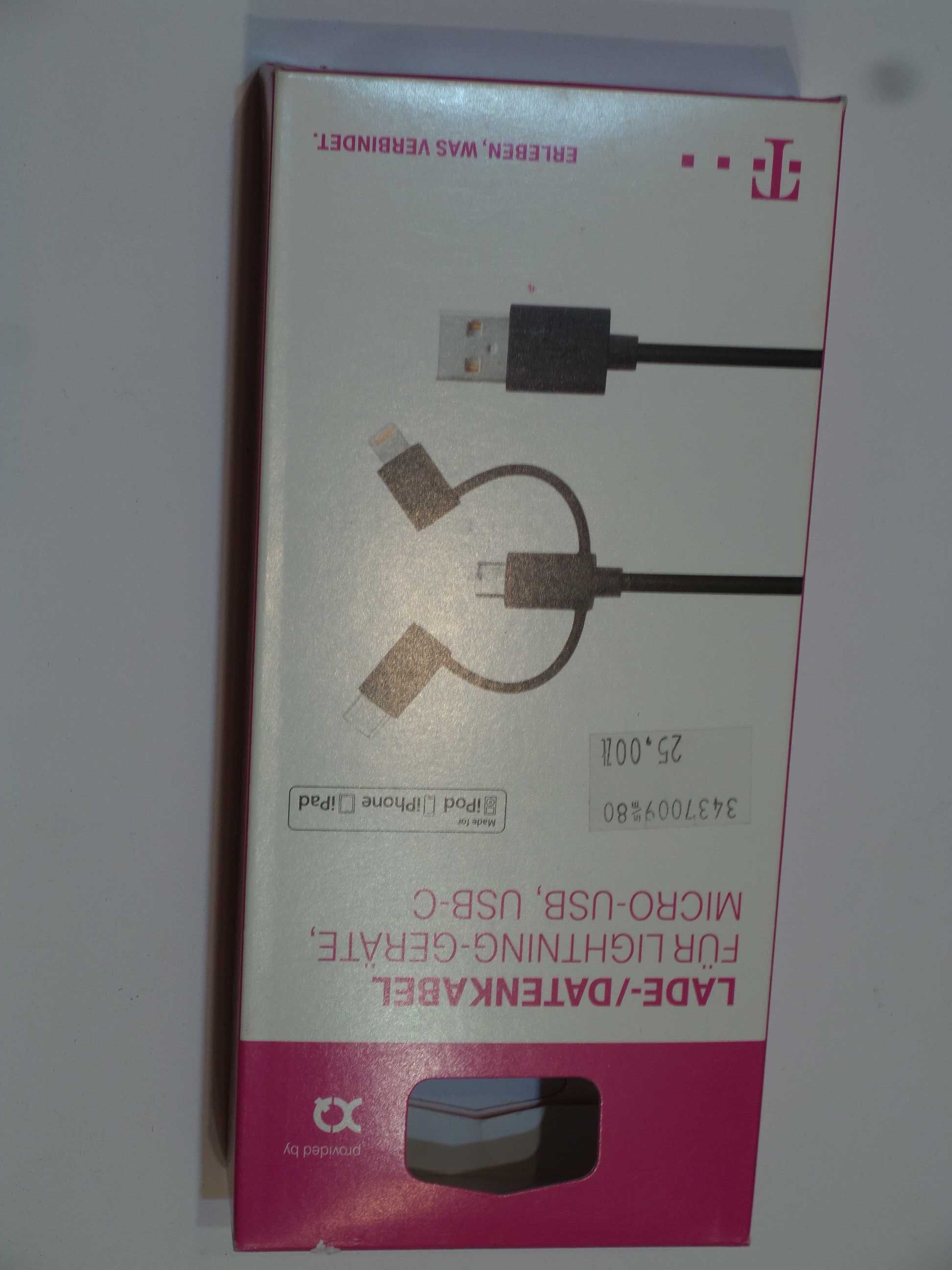 Kabel USB  USB-A - USB-C, microUSB, Lightning 1 m Czarny 3w1