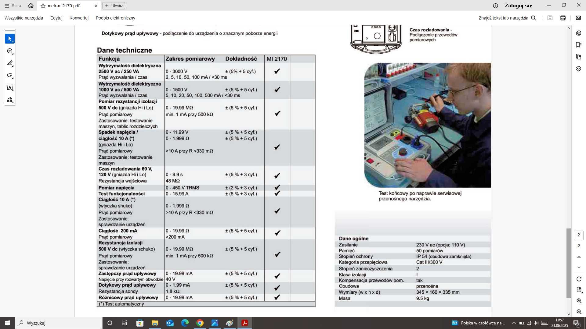 Tester bezpieczeństwa METREL MI 2170 - JAK NOWY