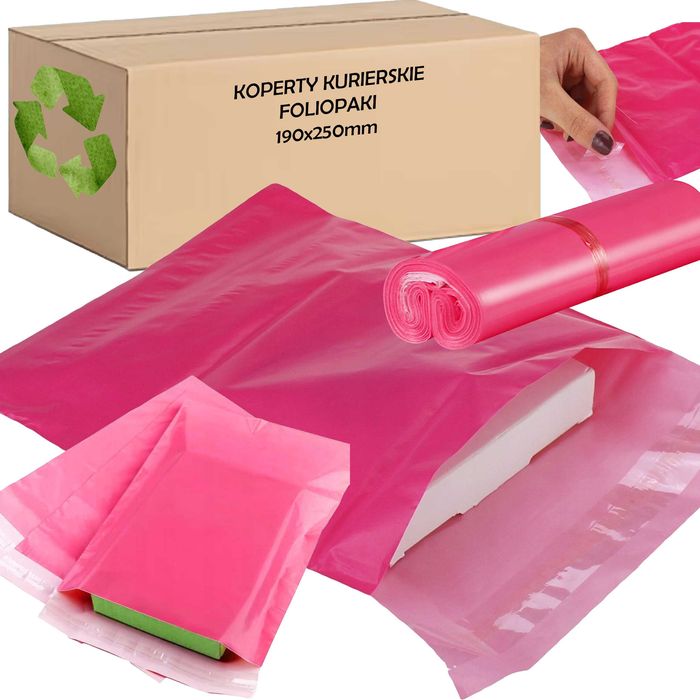 Foliopaki kurierskie koperty różowe FUKSJA 190x250 B5 50 szt