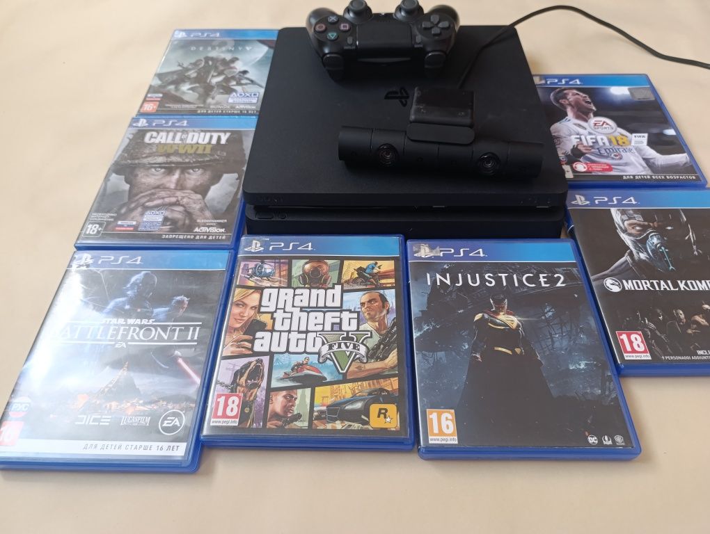 Продаю  PlayStation 4 Slim 1TB + Игры + Джойстик+Камера  пс4 Слим 1тб