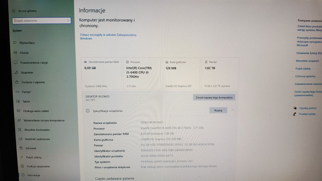 Komputer pc i5-6400 , 8GB RAM, SSD+HDD monitor