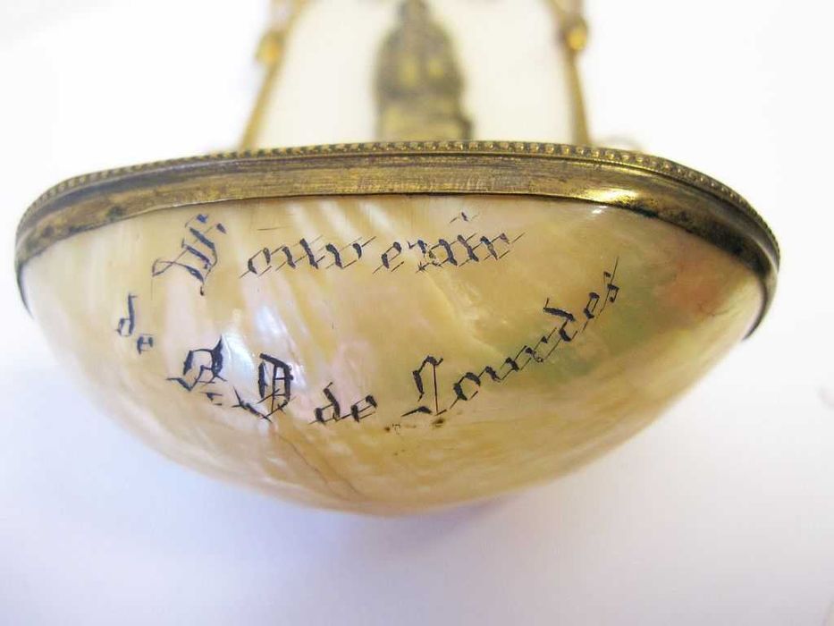 antiga francesa Pia de Água Benta-madre perola+alabastra+latão dourado