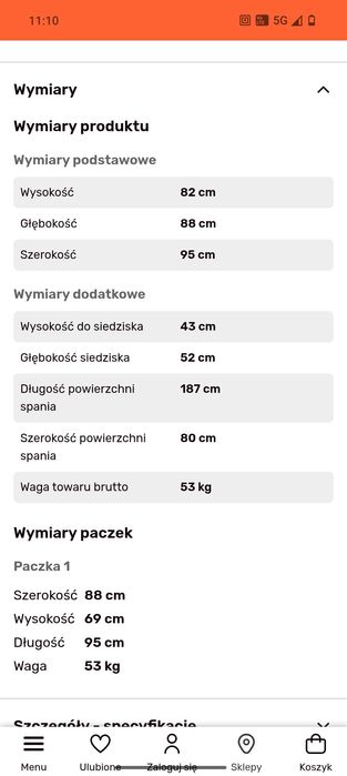 Sofa jednoosobowa rozkładana, stan jak nowy