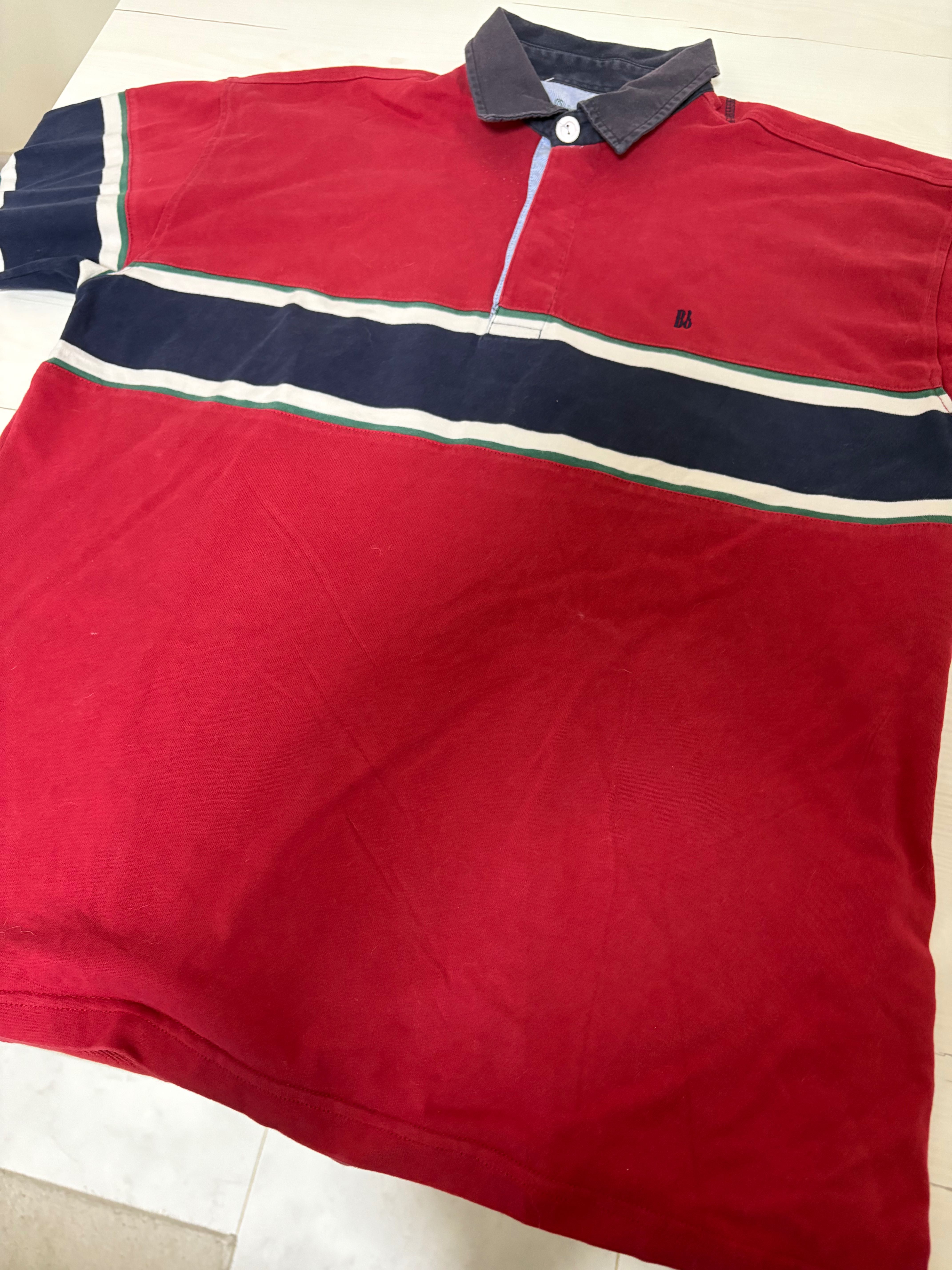 Polo Vermelho com Riscas Azuis |Induylco|Manga Comprida100% Algodão XL