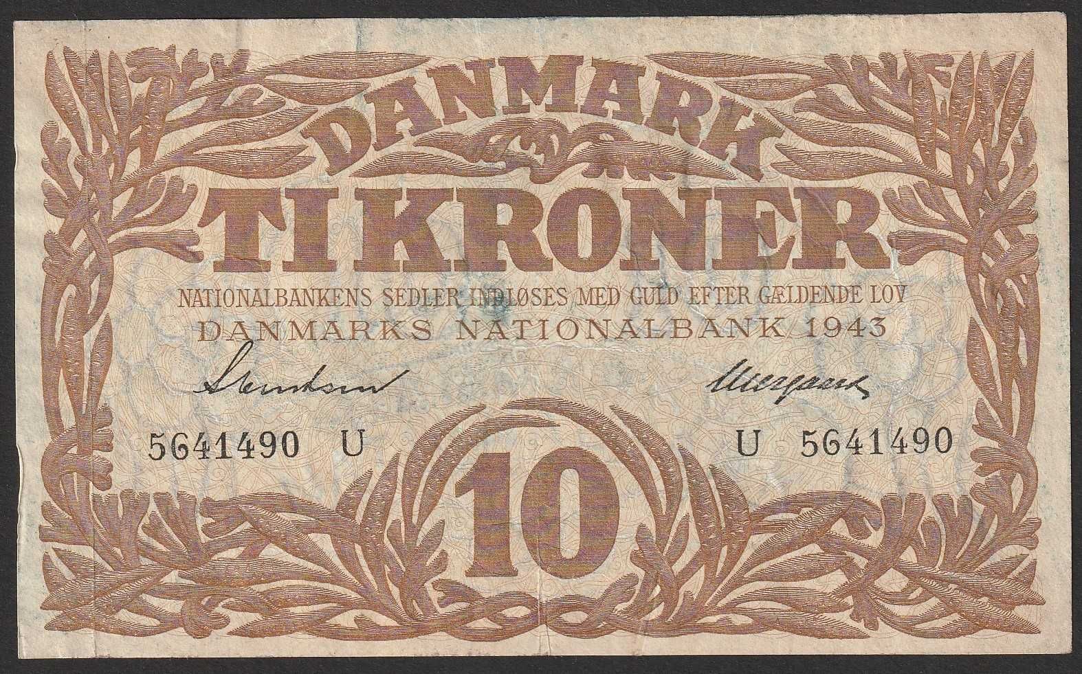 Dania 10 koron 1943 - seria U