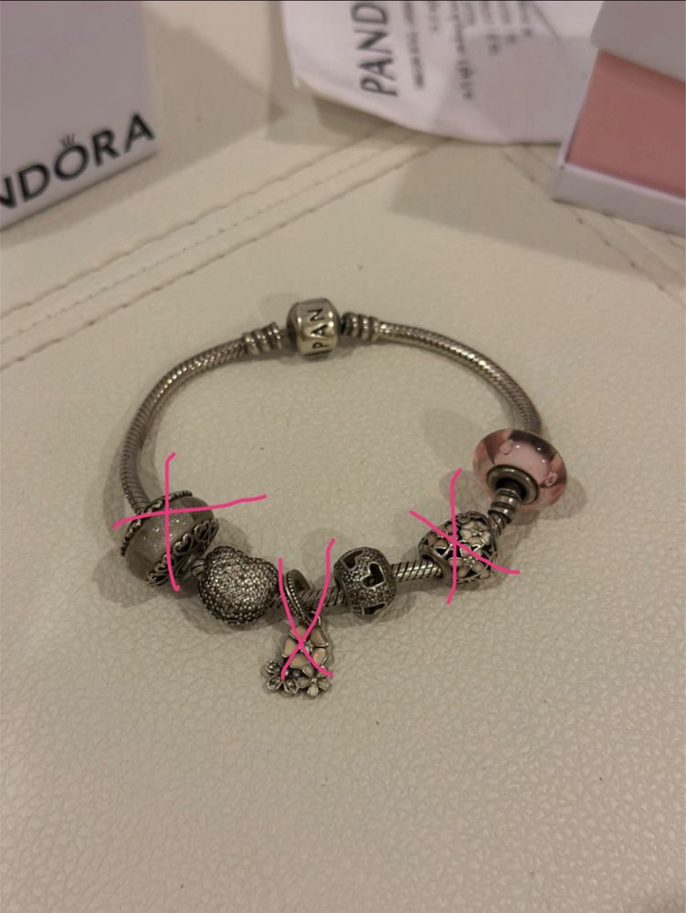 Браслет pandora з 3 шармами оригінал б/у