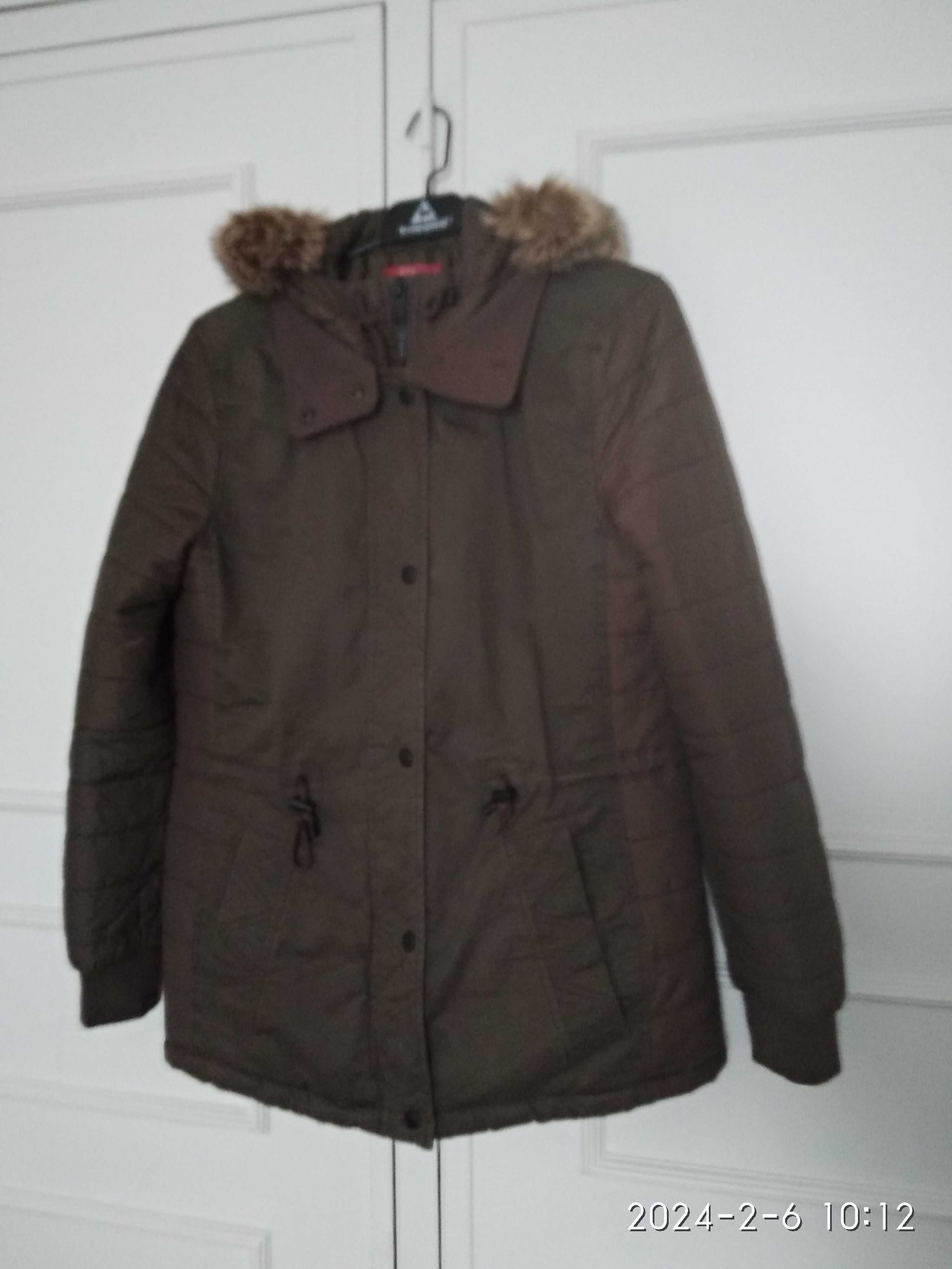 Parka senhora castanha com gorro e pêlo "ESPRIT"