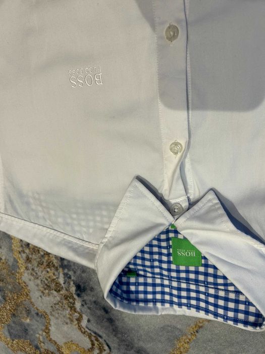 Hugo Boss _ Biała bawełniana koszula z krótkim rękawem L _ Regular Fit