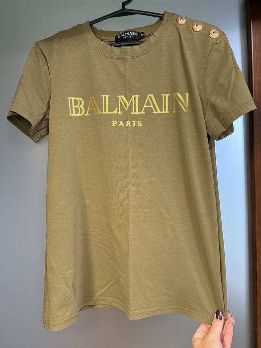 Bluzka koszulka T-shirt Balmain khaki logo