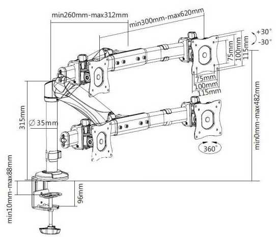 Настольное крепление для двух мониторов Brateck Black (LDT05-C011D)