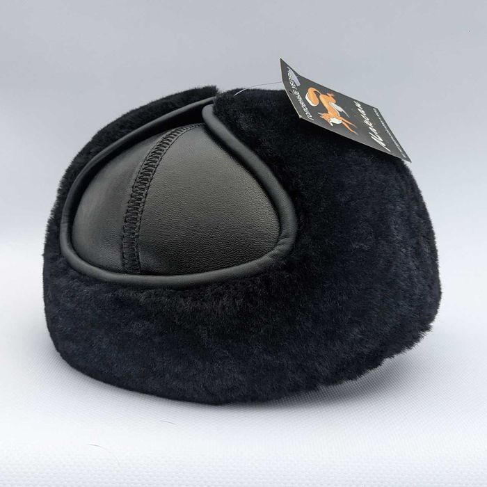 Шапка ушанка из овчины и натуральной кожи