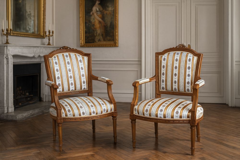 Krzesła ludwikowskie para pieknie wykonane drewno antyk rękodzieło