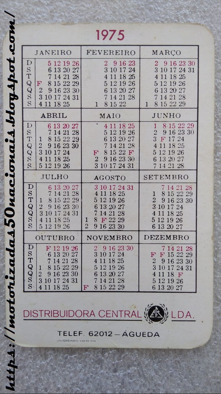 Calendário EFS de 1975 + Alfinete de Lapela EFS