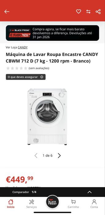 Máquina de lavar roupa Candy