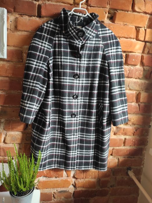 Płaszcz jesienny,wiosenny kratka, rękaw 3/4, stójka, 44/46 xxl xxxl