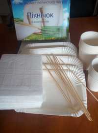 Одноразовая бумажная картонная посуда,набор ПИКНИЧОК,стаканы тарелки