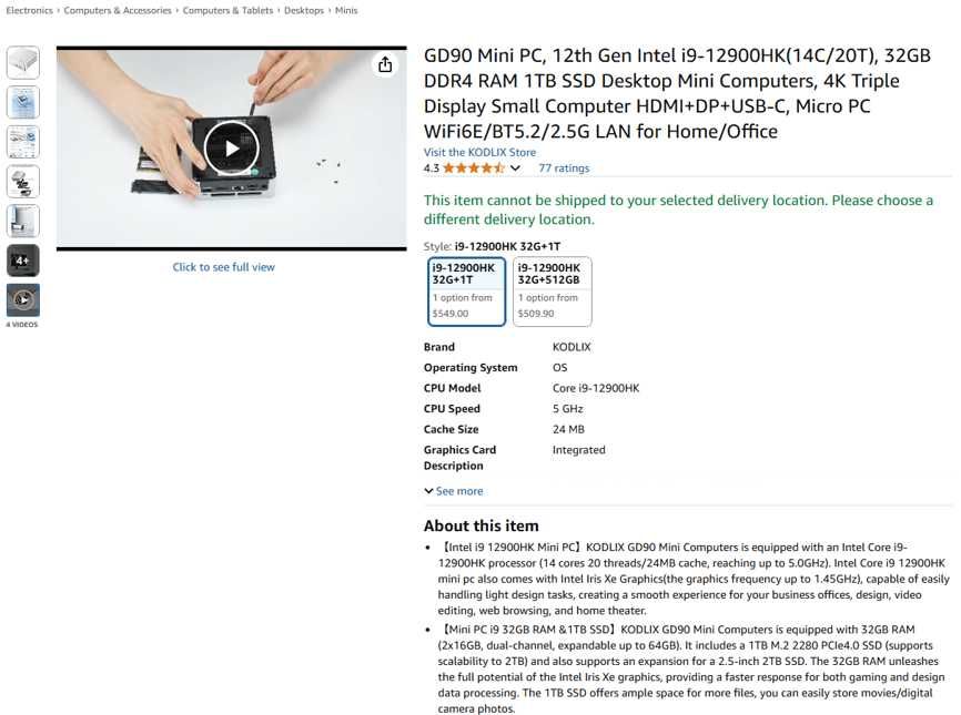 KODLIX Mini PC GD90, 12ª g Intel i9 - 32GB DDR4 RAM 1TB SSD