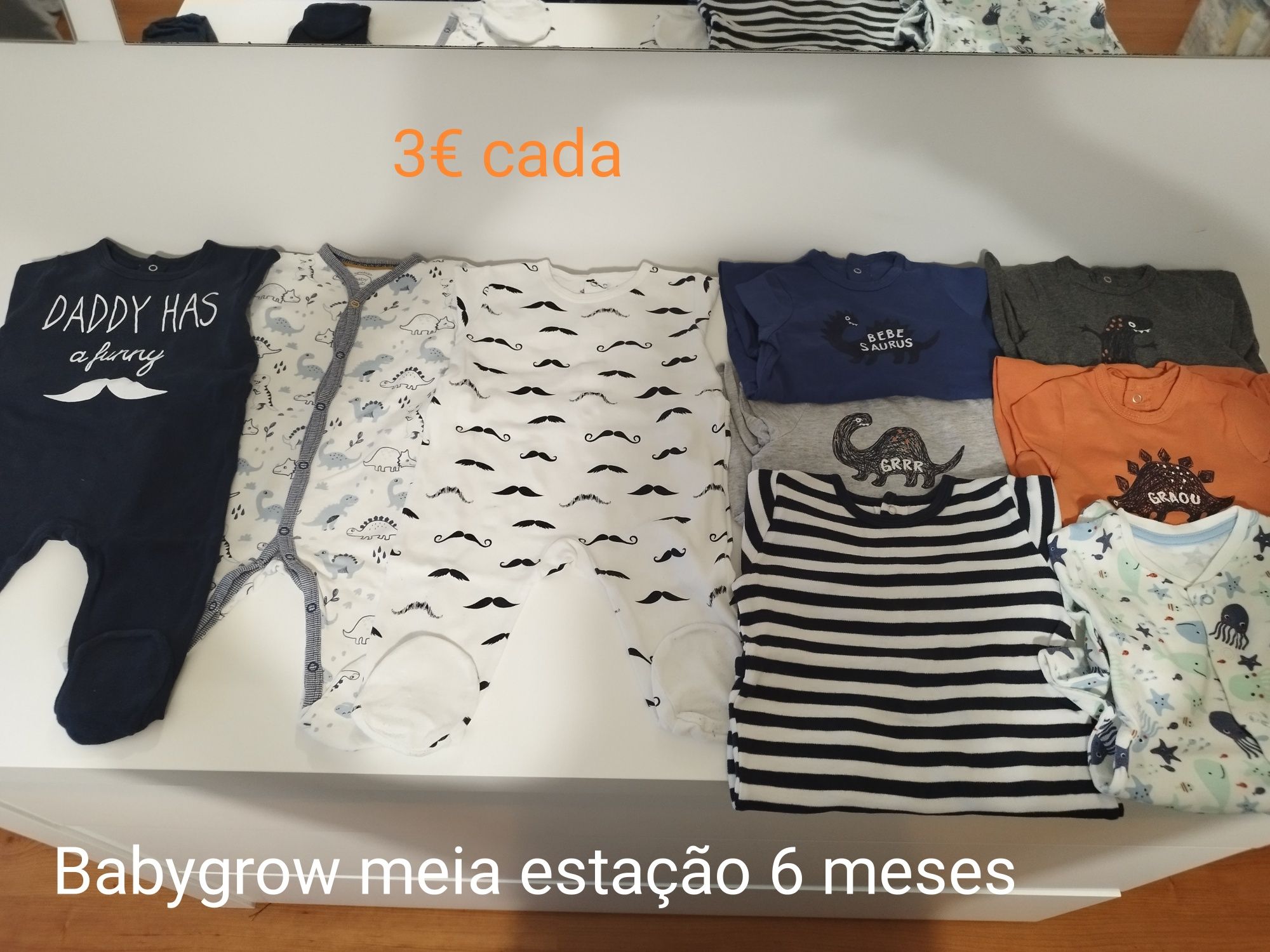 Babygrows, Bodies, Calças interiores e babetes 3 a 9 meses