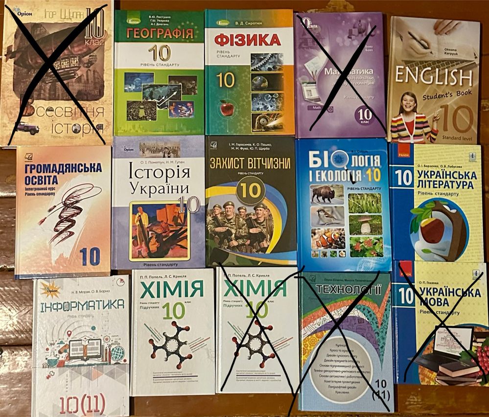 Книги за 10 клас по всім предметам , Математика, Історія , Хімія , Укр