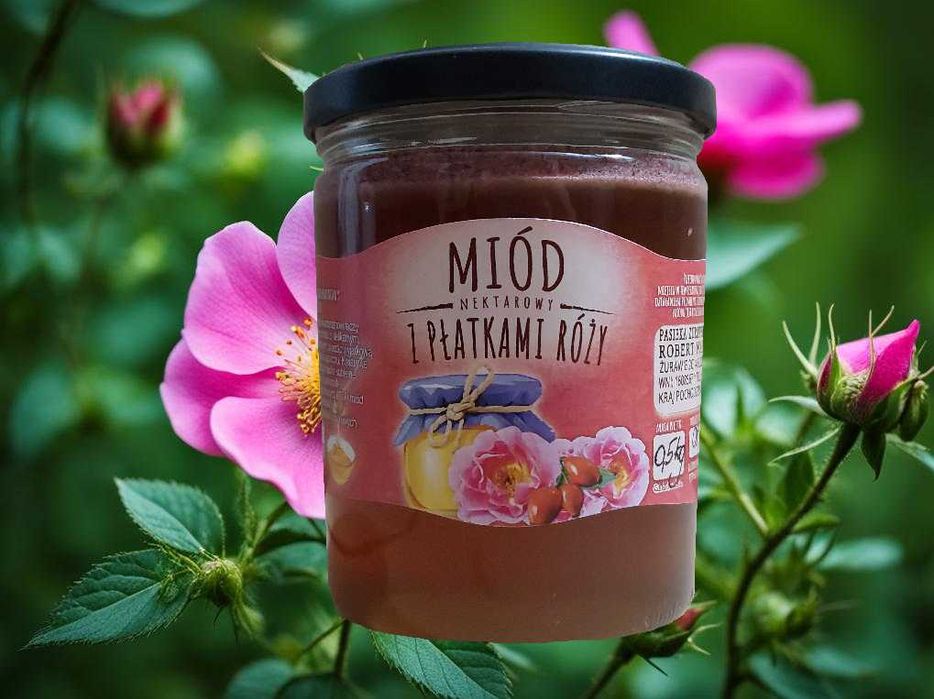 Miód z płatkami dzikiej róży