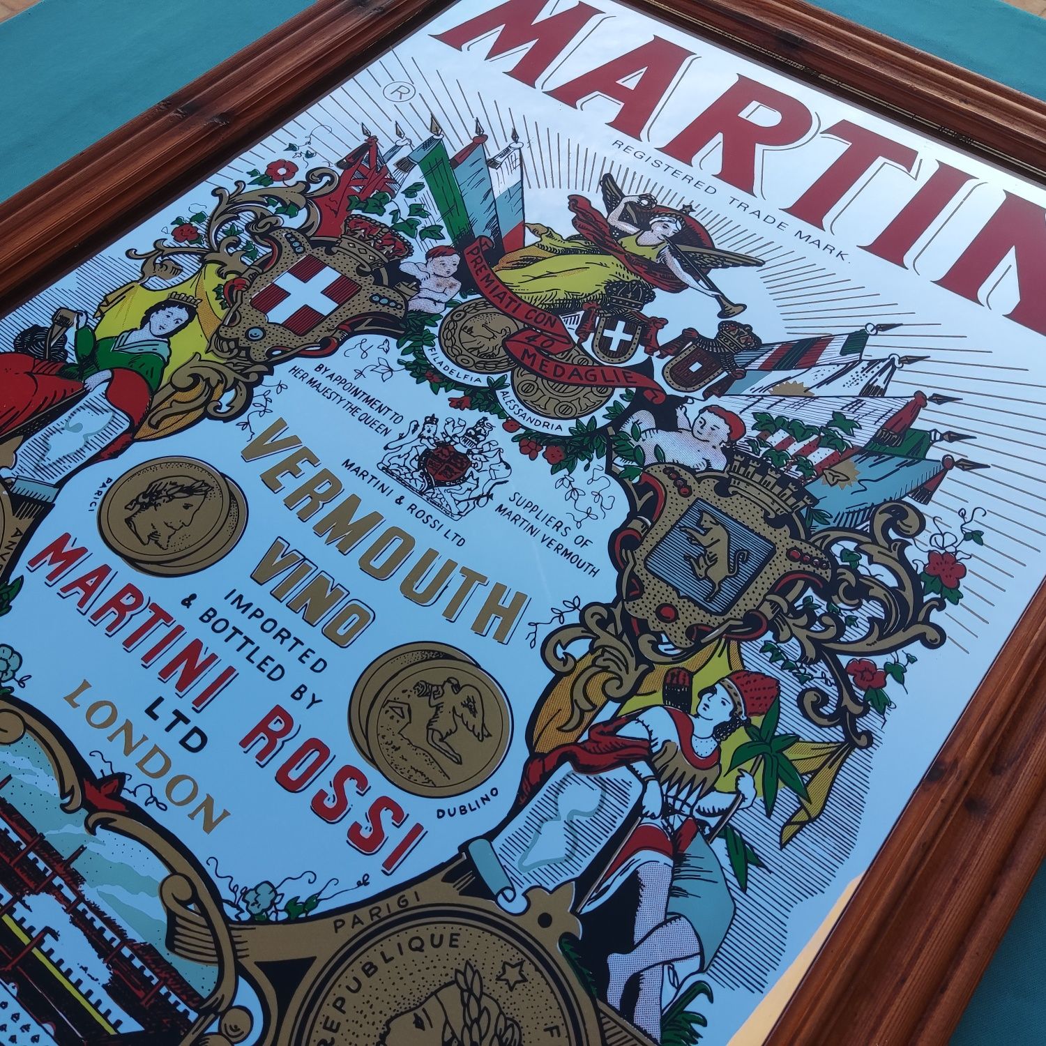 Grande quadro antigo espelhado publicitário da Martini Vermouth - vint
